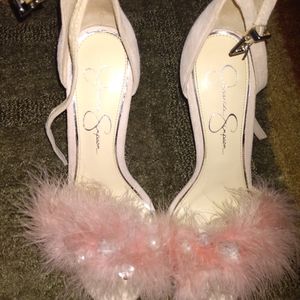 Pink Jessica Simpson furry high heels